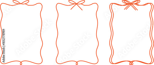 A set of red ribbon bows, borders, and hearts is used as a festive vector illustration for a Valentine's Day or Christmas card design