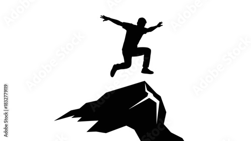 Man jumping over rock gap silhouette