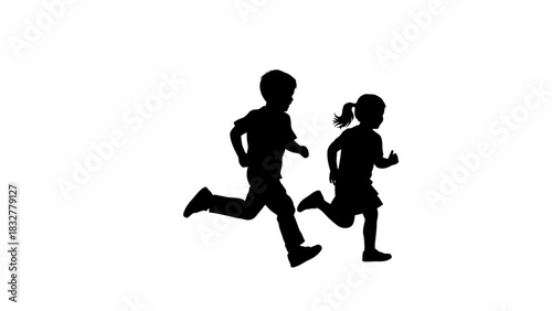 Children running silhouettes flat design vector