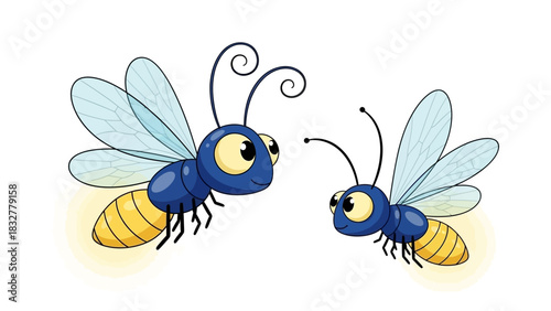 Cute cartoon fireflies flat design vector