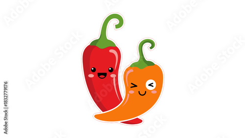 Cute kawaii chili pepper characters vector