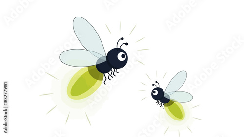 Cute fireflies flat design vector illustration