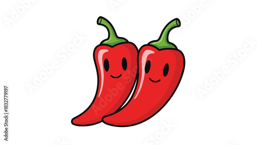Cute smiling red chili peppers vector illustration
