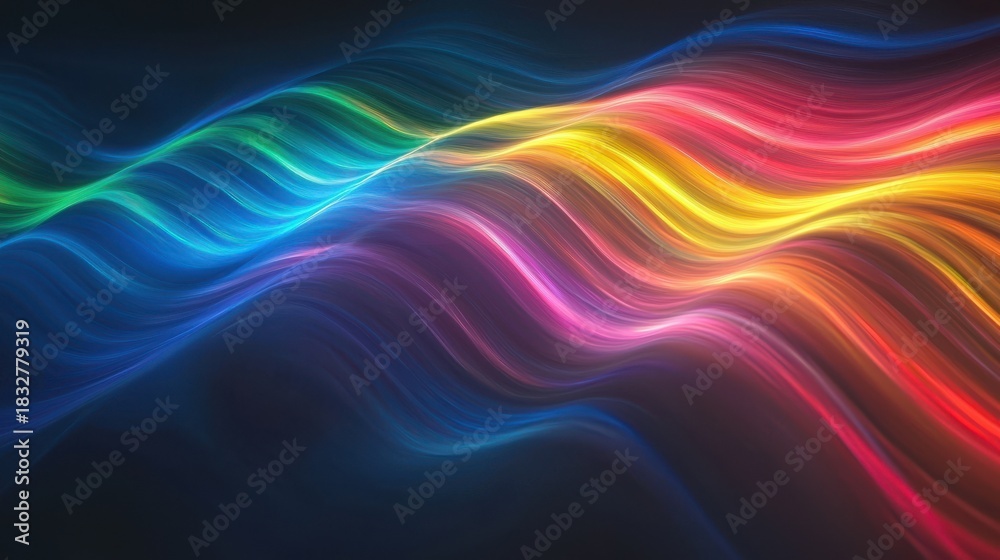Fototapeta premium Diffraction order spectra vibrant rainbow waves flowing across dark background laser interference patterns luminous spectral bands optical physics abstract design