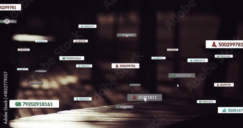 Incoming feed spawning floating numeric labels, cursor circling and marking tags for selection