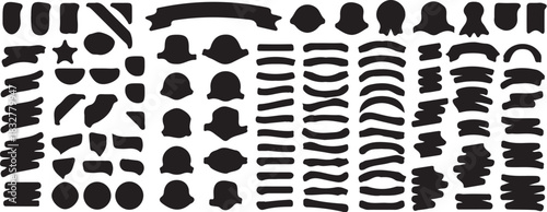 Collection of decorative ribbon elements and banners. A versatile set of graphic elements featuring various styles of ribbons, bows, and banners for design projects.