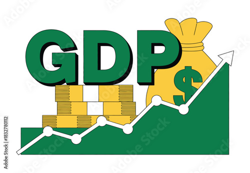 Gross Domestic Product growth represented by stacked money and a rising graph.