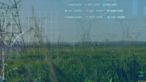 Telemetry signal initiating HUD overlaying field, animating charts and tickers for power monitoring