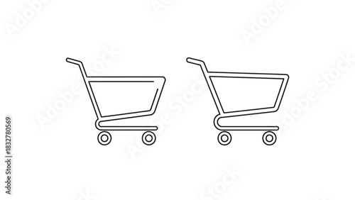 Two minimalist outline shopping cart icons, symbolizing retail, ecommerce and consumerism