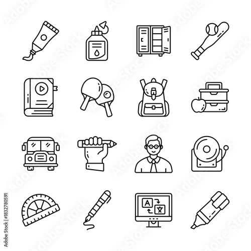 Flat outline style icons of school and education, trendy modern vectors