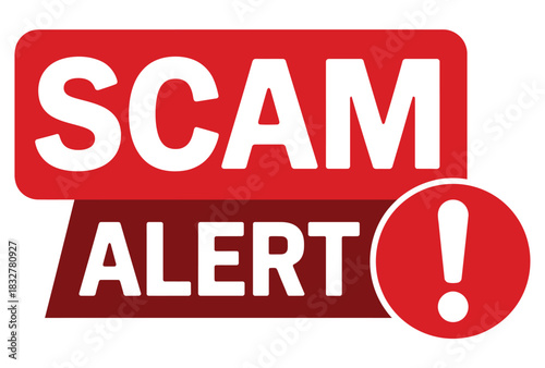 A bold red sign warns viewers with the text 'SCAM ALERT' accompanied by an exclamation mark.