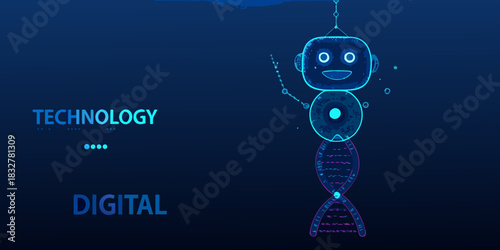 Abstract digital technology background with robot dna and futuristic elements