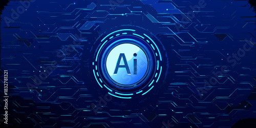 Artificial intelligence concept with circuit board and glowing ai symbol