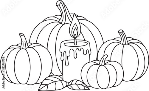 Pumpkins and Candle Arrangement Illustration for Halloween and Thanksgiving Seasonal Decor