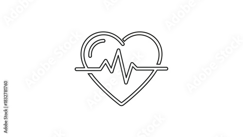 Outline drawing of a heart with an electrocardiogram ecg line, symbolizing health, medicine, cardiology and vital signs
