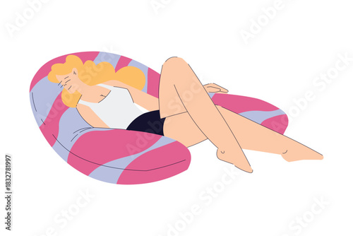 Woman Sleep on Soft Pillow Have Sweet Dreams Vector Illustration