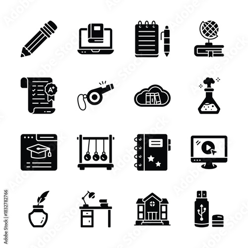 Well designed flat outline style school and education icons in modern style