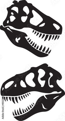 Tyrannosaurus rex skull fossil black silhouette dangerous animal paleontological predator skeleton