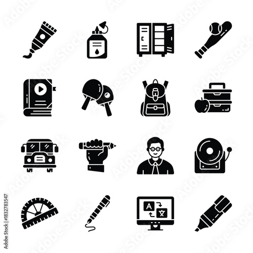 Flat outline style icons of school and education, trendy modern vectors