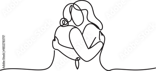 Couple hugging love line drawing people relationship support togetherness concept