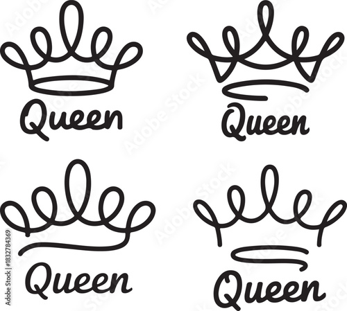 Queen crown lettering illustration for royal beauty and power woman