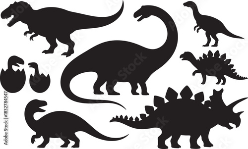 Set of different dinosaurs collection of silhouette illustration shape prehistoric