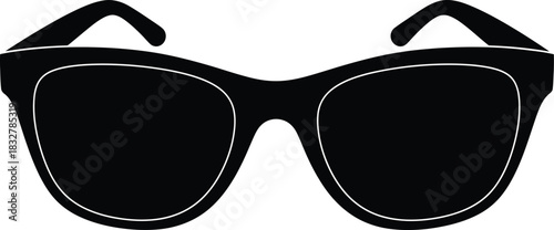 Stylish black sunglasses with thick frames and dark lenses isolated on white