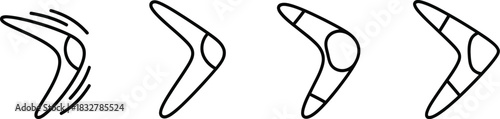 Four boomerang icons in a row showing different stages of flight motion design