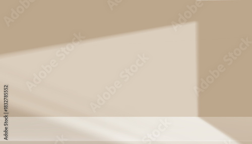 Background brown wall studio for product display,Shadow on podium in Kitchen room,Empty 3d gradient white light on color cream floor mock up.Minimal scene with texture for backdrop platform