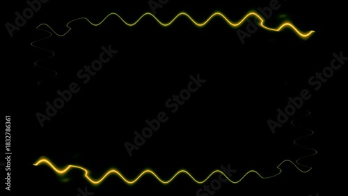 Abstract Golden Waves Frame on Black Background: A Digital Art Piece
