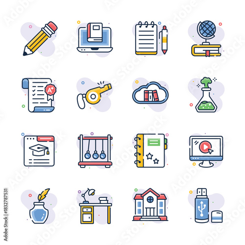 Well designed flat outline style school and education icons in modern style