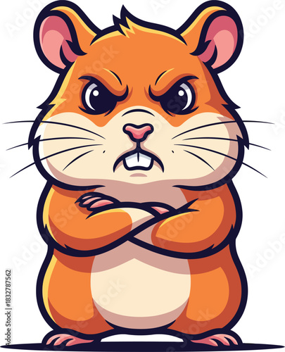 Angry orange cartoon hamster standing with arms crossed and a furious frowning expression.