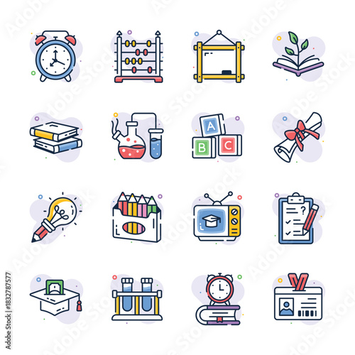 Latest collection of school and education icons in modern design style