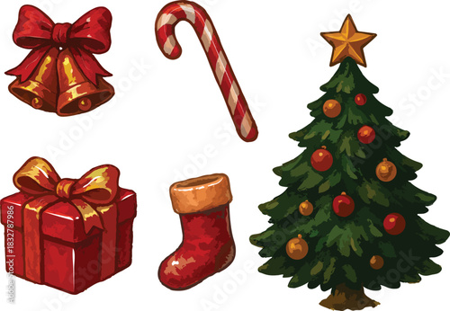 Christmas Decoration Assets Featuring Candy Tree Bells Socks
