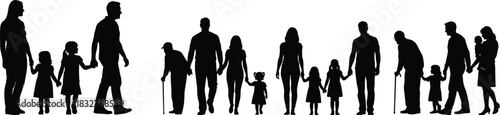 Silhouette of diverse families walking together creating a sense of community and unity