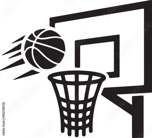Basketball Scoring Silhouette Icon Ball Entering Hoop with Motion Lines Vector Illustration