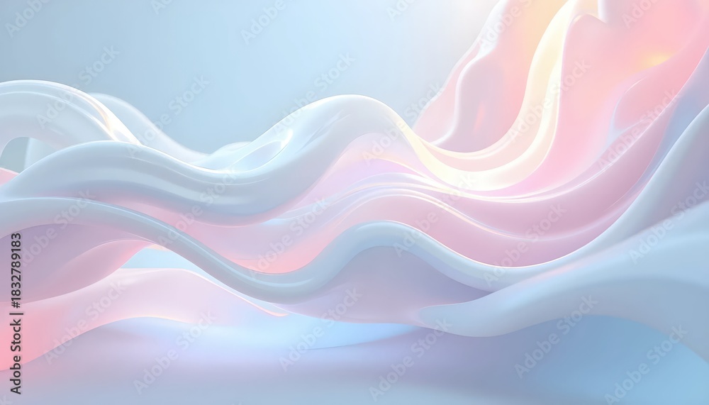 Obraz premium Layered Geometric Shapes Bending Soft Pastel Iridescent Light