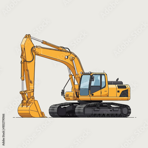Detailed Illustration of a Yellow Excavator for Construction and Infrastructure Projects