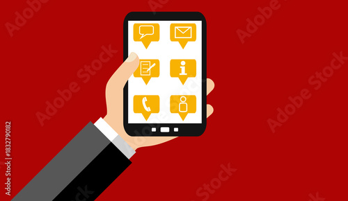 Hand hält Smartphone: Business Icons