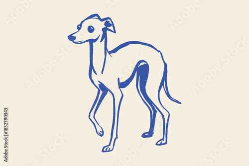 Italian greyhound dog naive line sketch vector illustration	