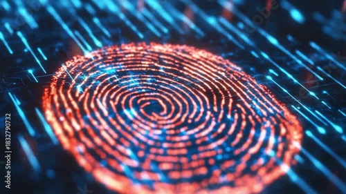 Digital Fingerprint Security Identity Verification with Glowing Technology Background