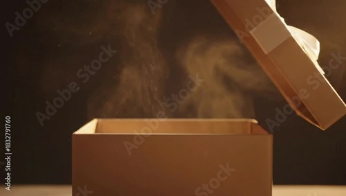 Luxury Gift Box Opening with Golden Dust and Smoke – Slow Motion
