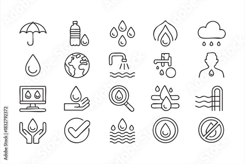 Water safety and hygiene icon set for environmental communication and public health design