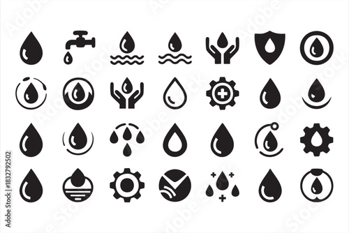 Clean water symbol illustration set for environmental graphics and utility branding
