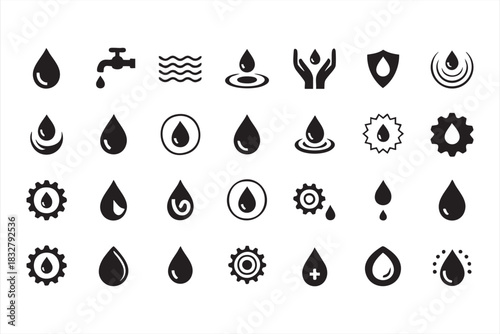 Water droplet icons for sustainability visuals and eco-focused communication