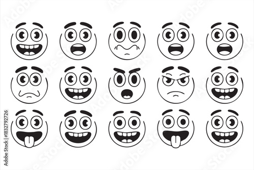 Emoji face expression illustrations for digital communication and social media graphics