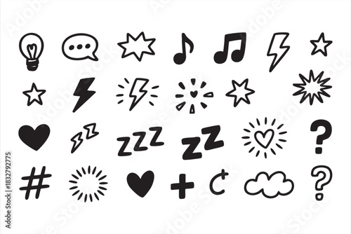 Doodle elements and icon illustrations for design assets and visual accents