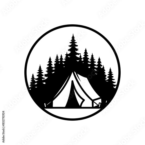 Modern camping adventure logo for outdoor brands and nature enthusiasts, originally vector