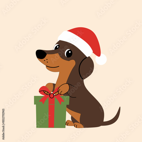 christmas dog with gift