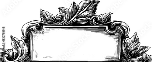 Engraved baroque cartouche frame vintage decorative design hand drawn sketch.
